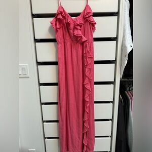 MILLY Pink Ruffle Spaghetti Strap Maxi Dress Size 10
